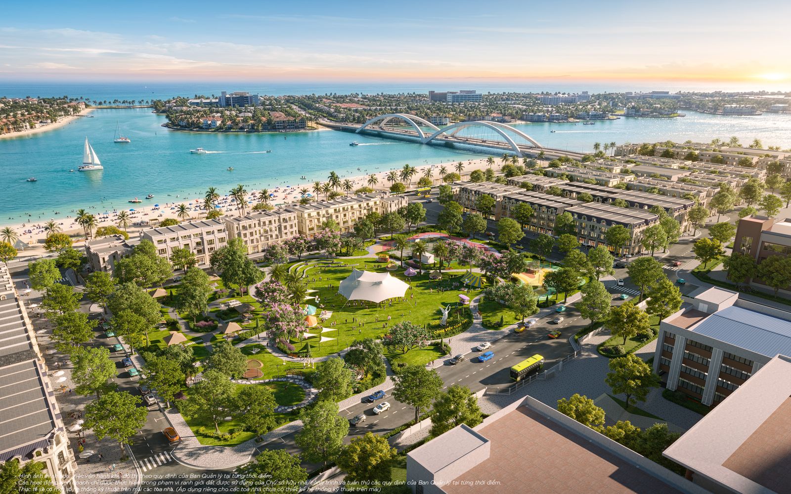 Công viên và biển hồ Paradise Lagoon nhìn từ trên cao tại Vinhomes Green Paradise Cần Giờ